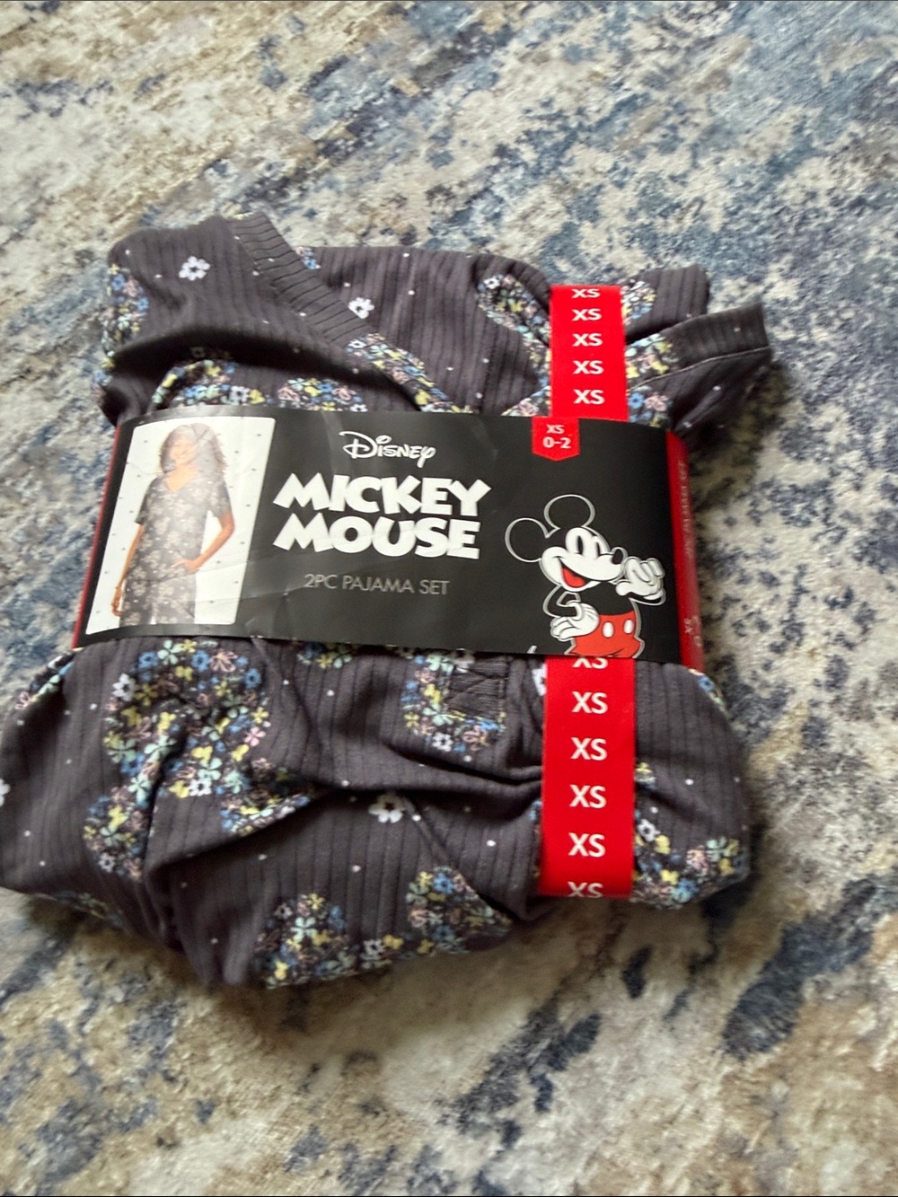 Disney Gray Floral Mickey Mouse 2-Piece Pajama Set